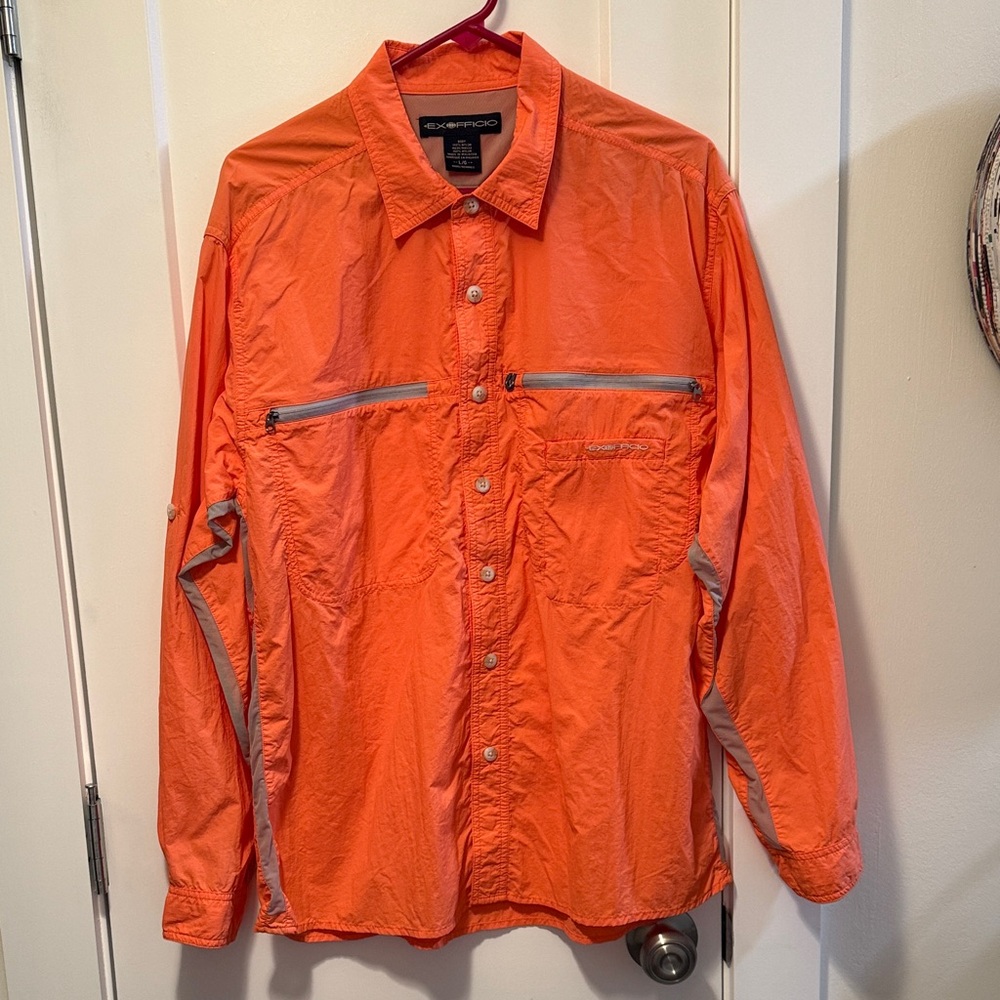 Exofficio Men's Bright Orange Camp Vented  Shirt Size L